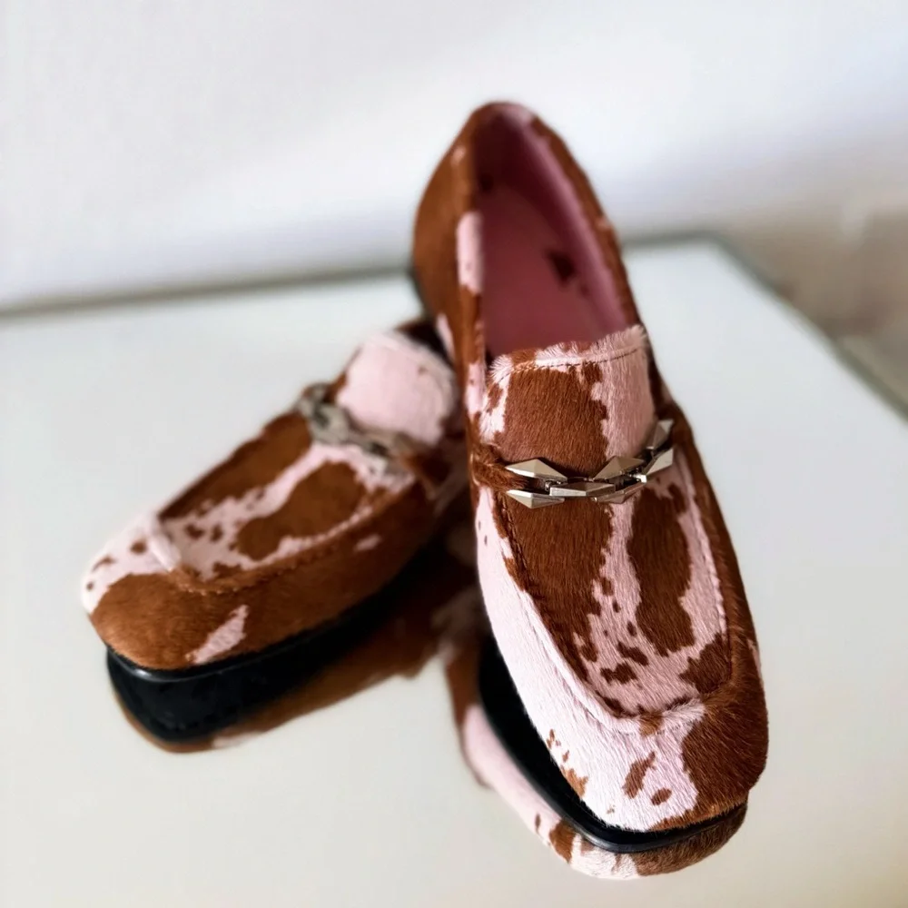 New Jimmy Choo rose Cow Print Tilda Loafer 37 $1,595